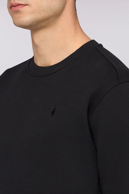 Black Cotton Crewneck Sweatshirt Minimalist Design