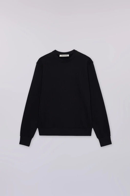 Black Cotton Crewneck Sweatshirt Minimalist Design