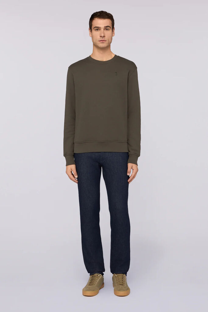 Olive Green Crew Neck Sweatshirt with Subtle Logo