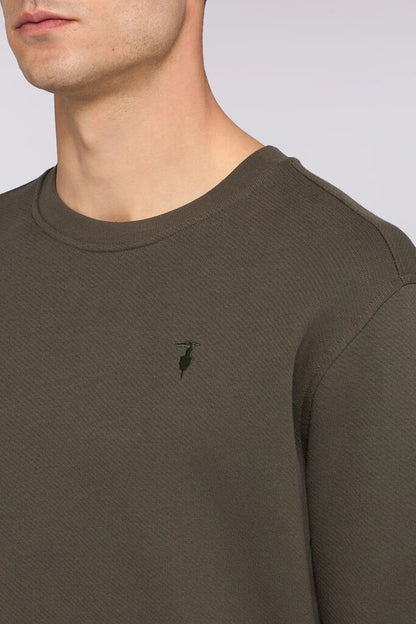 Olive Green Crew Neck Sweatshirt with Subtle Logo