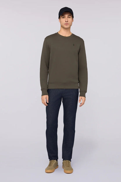 Olive Green Crew Neck Sweatshirt with Subtle Logo