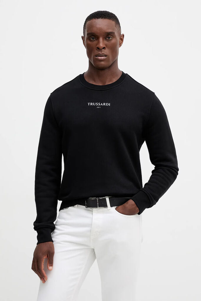 Black Cotton Logo Sweatshirt with Crew Neck