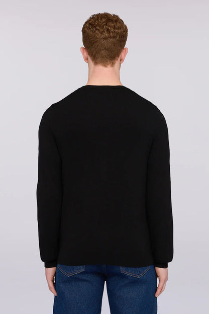 Black Knit Long-Sleeve Crew-Neck Sweater
