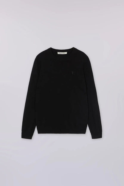 Black Knit Long-Sleeve Crew-Neck Sweater