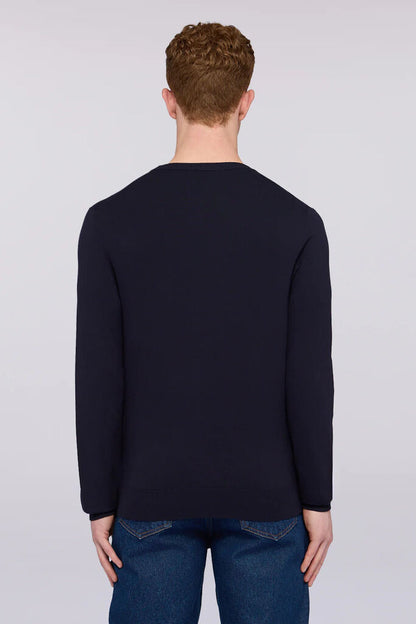 Navy Knit Crewneck Sweater with Subtle Logo