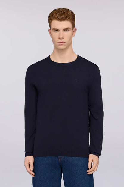 Navy Knit Crewneck Sweater with Subtle Logo