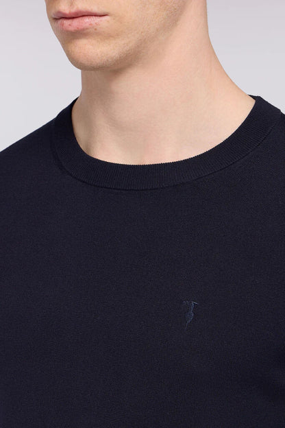 Navy Knit Crewneck Sweater with Subtle Logo
