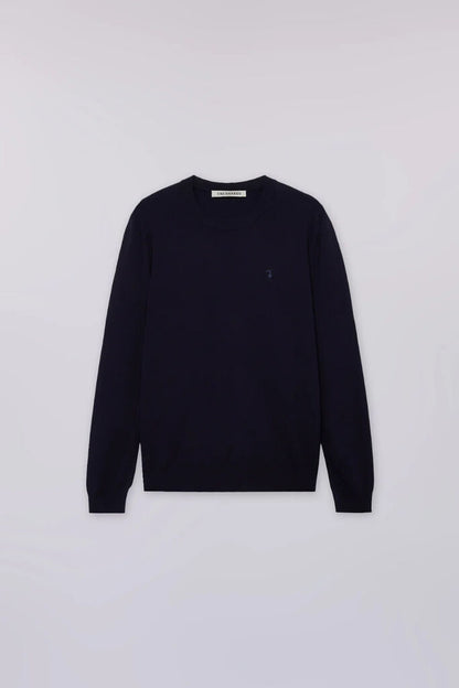 Navy Knit Crewneck Sweater with Subtle Logo
