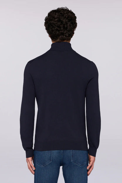 Navy Knit Turtleneck Sweater with Long Sleeves