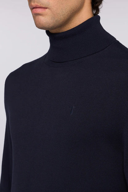 Navy Knit Turtleneck Sweater with Long Sleeves