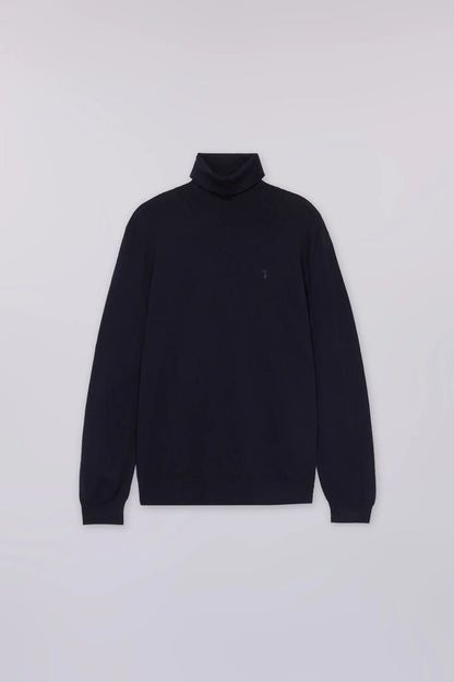 Navy Knit Turtleneck Sweater with Long Sleeves