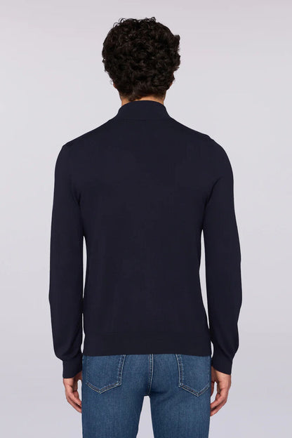 Navy Full-Zip Cardigan with Stand Collar
