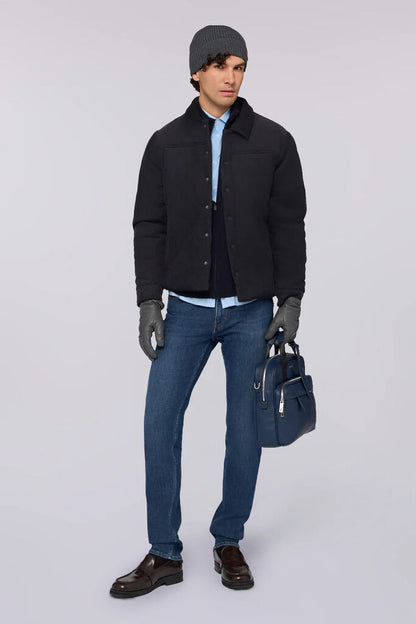 Navy Full-Zip Cardigan with Stand Collar