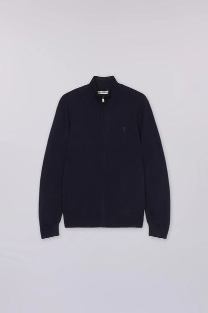 Navy Full-Zip Cardigan with Stand Collar