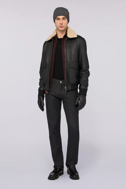 Black Long Sleeve Knit Polo with Contrast Collar