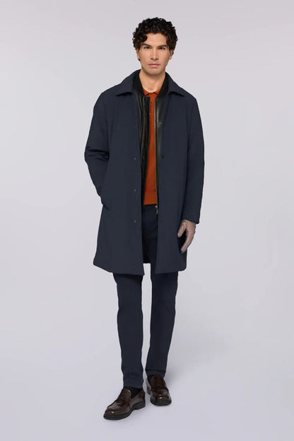 Rust Knit Long-Sleeve Polo with Contrast Collar