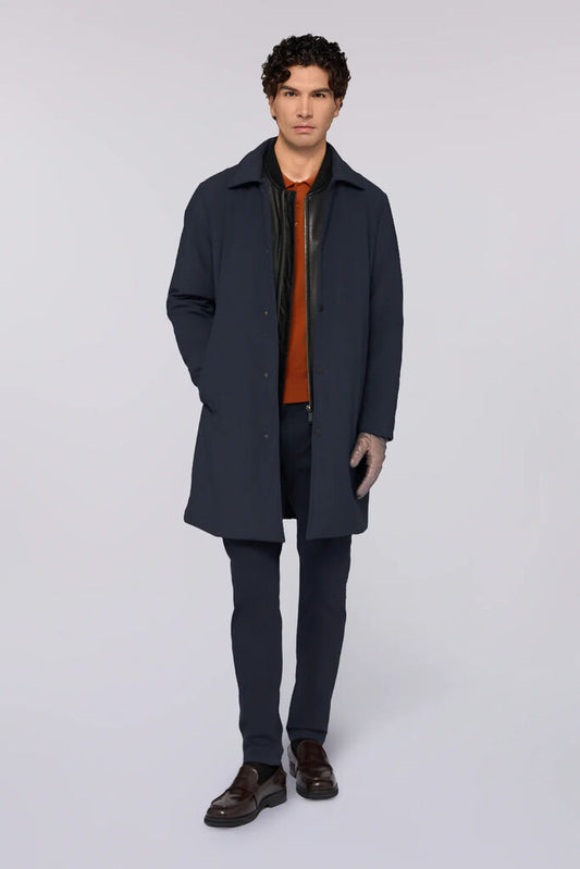 Rust Knit Long-Sleeve Polo with Contrast Collar