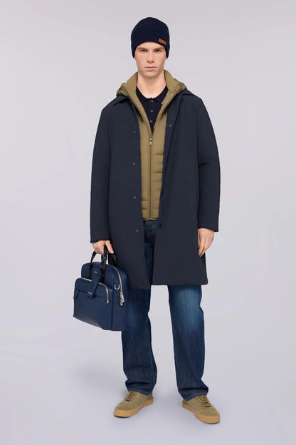 Navy Knit Long Sleeve Polo with Contrast Collar