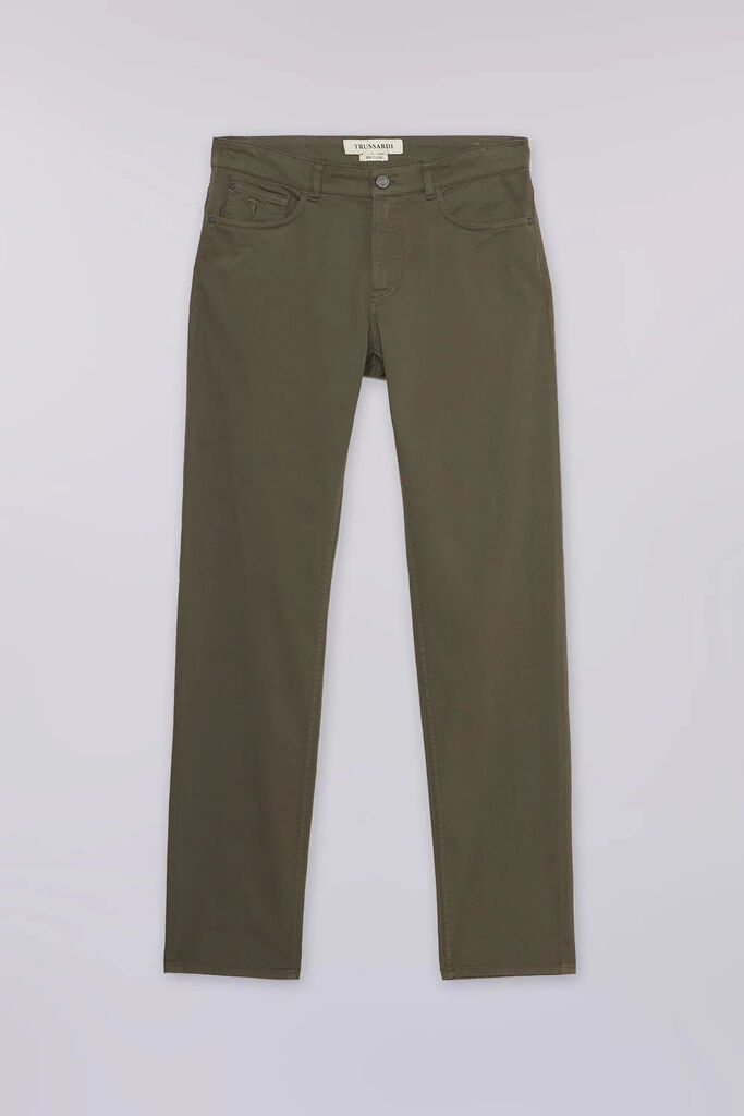 Olive Green Cotton Slim Fit Pants