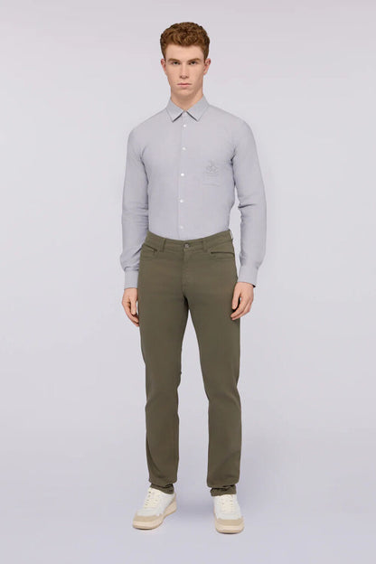 Olive Green Cotton Slim Fit Pants