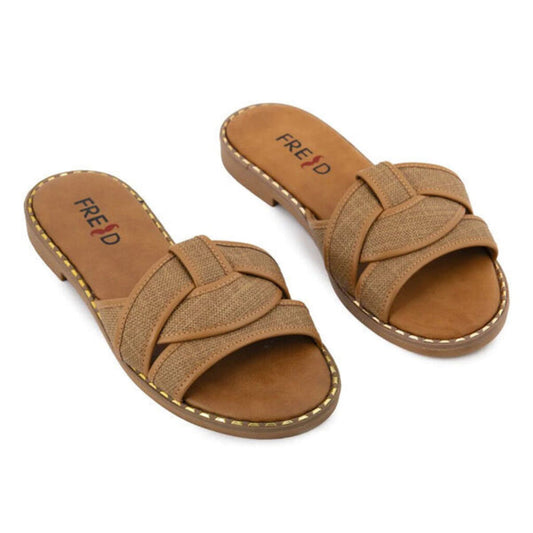 Elegant Tan Textured Sandal with Cross Strap