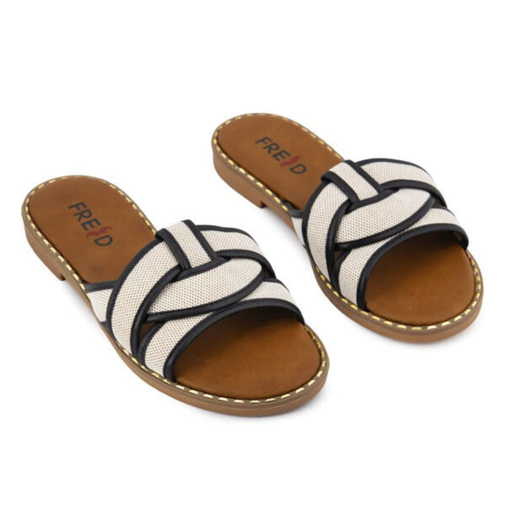 Navy Trim Textured Slide Sandals with Braided Design