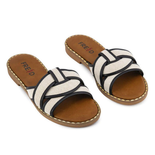 Navy Trim Textured Slide Sandals with Braided Design