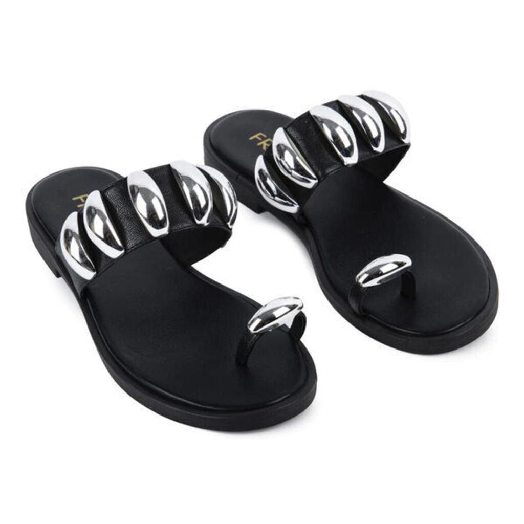 Black Sandals with Metallic Accents