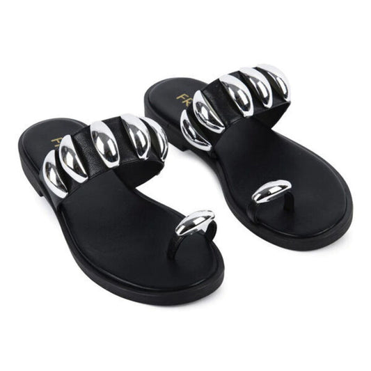 Black Sandals with Metallic Accents