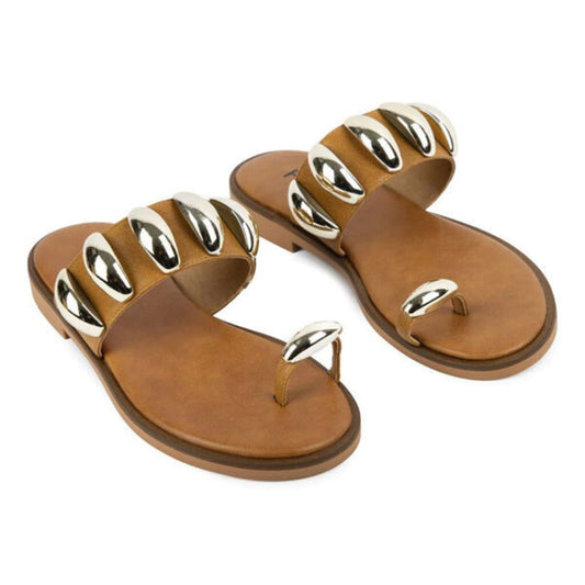 Tan Leather Sandals with Metallic Accents