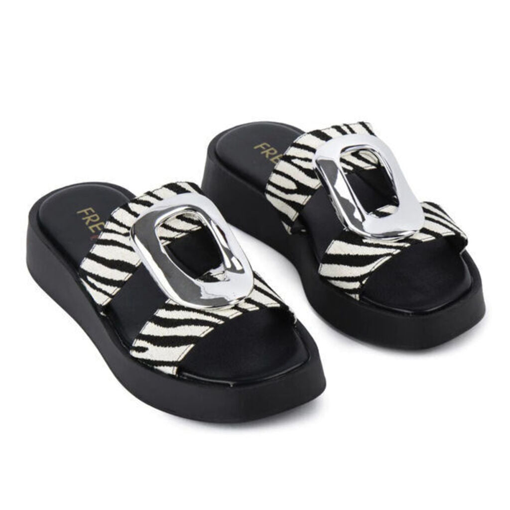 Black & White Animal Print Sandals with Buckle Accent