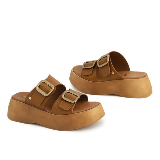 Brown Buckle Platform Sandals with Dual Straps