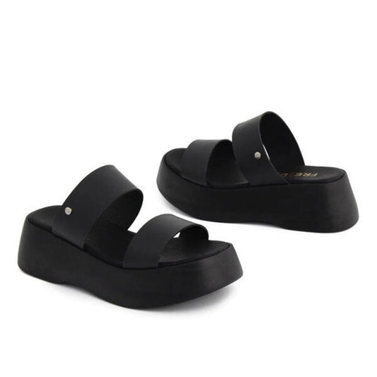 Black Platform Slide Sandals with Double Straps