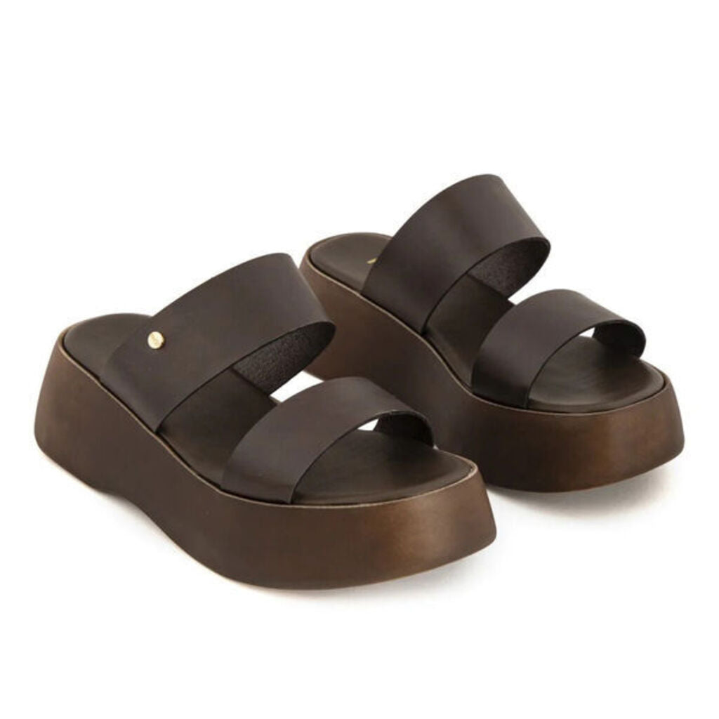 Brown Platform Slide Sandals with Dual Straps
