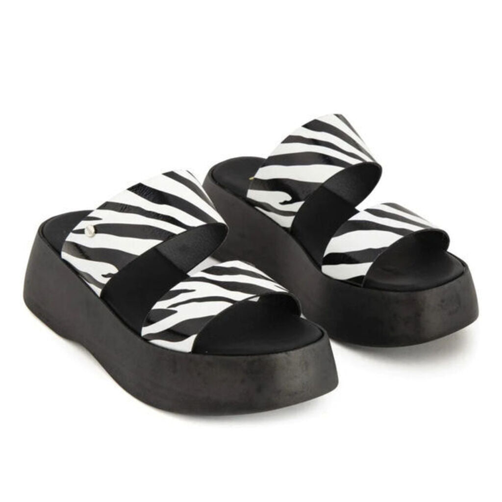 Black and White Animal Print Platform Sandals