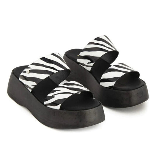 Black and White Animal Print Platform Sandals