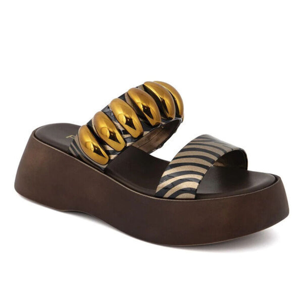 Brown Platform Sandal with Gold Embellishment