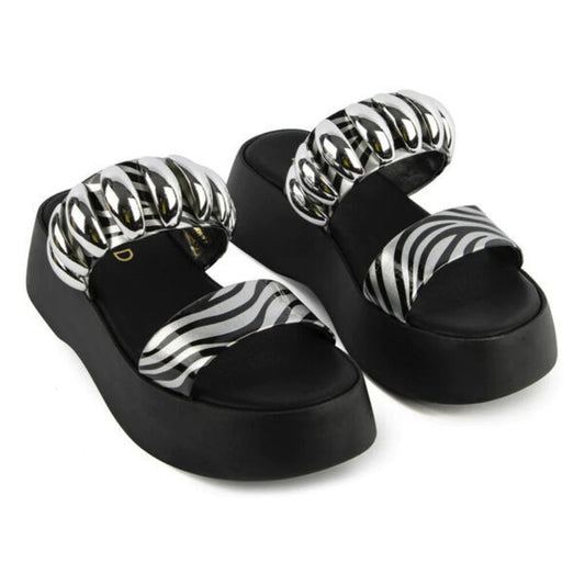 Black Silver Platform Sandals with Metallic Accents