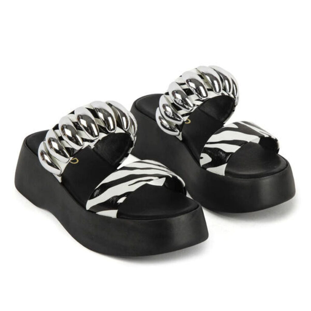 Heeled Mule Open-Toe Nappa ZEBRA