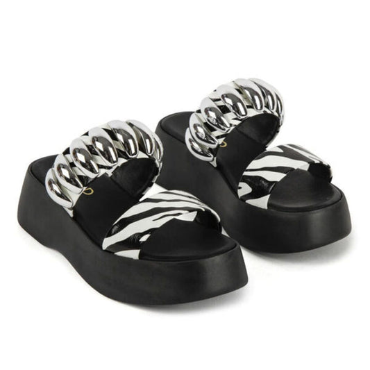 Heeled Mule Open-Toe Nappa ZEBRA