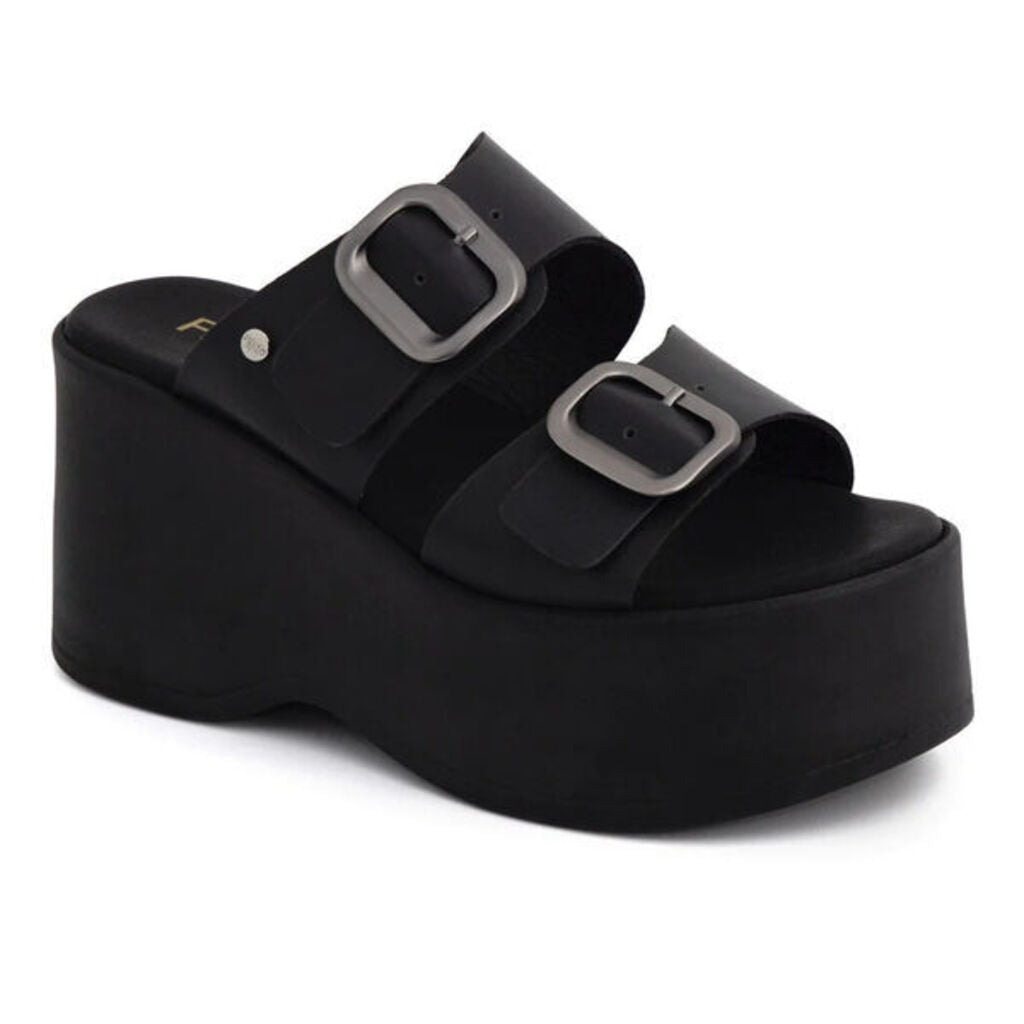 Black Platform Sandals with Buckle Detail