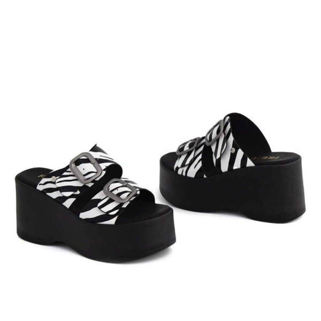 Black and White Animal Print Platform Sandals