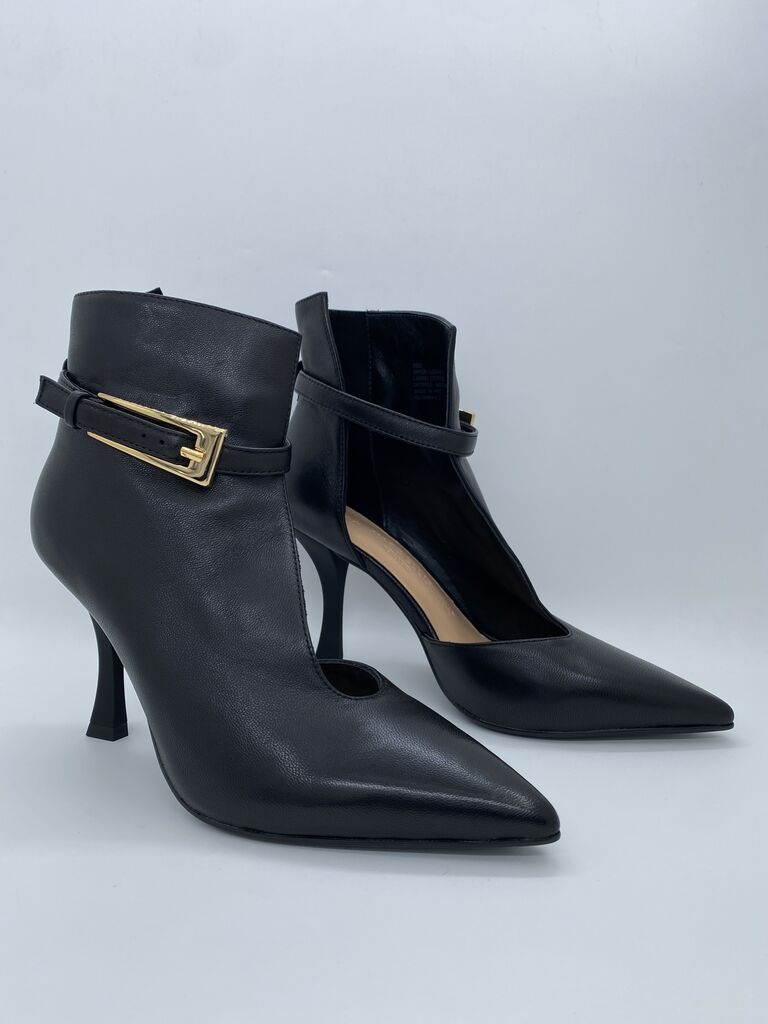 Black Leather Stiletto Heel Ankle Boots