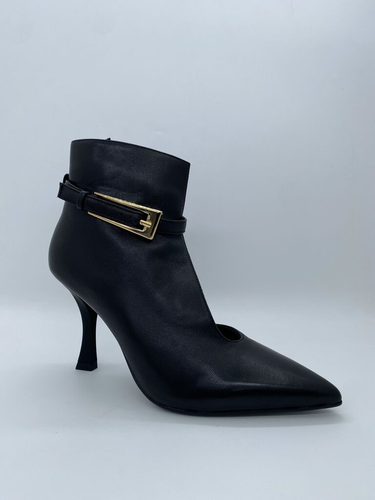Black Leather Stiletto Heel Ankle Boots