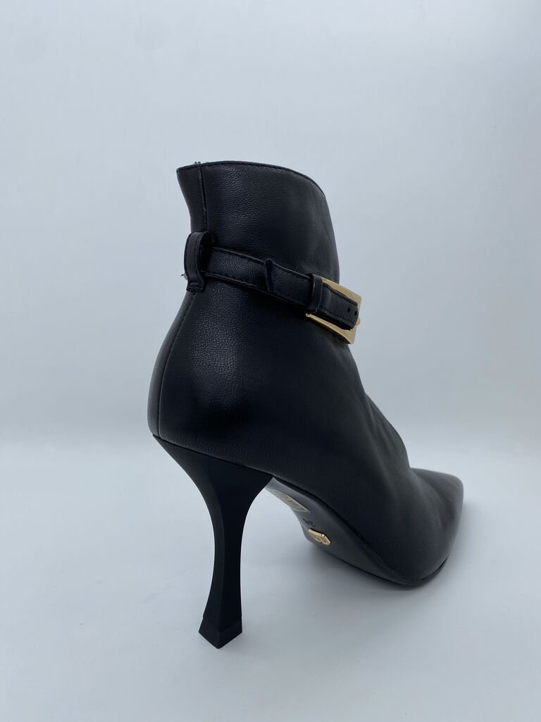 Black Leather Stiletto Heel Ankle Boots