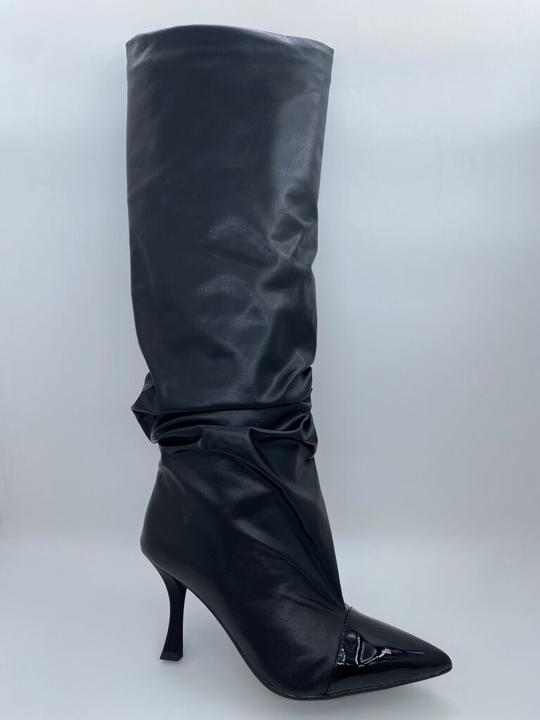 Black Patent Knee-High Slouch Boot