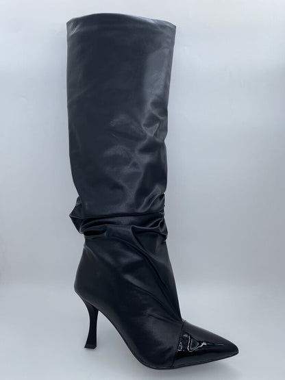 Black Patent Knee-High Slouch Boot
