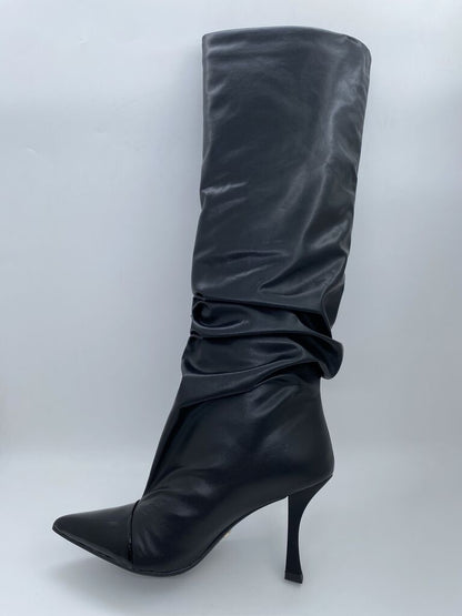 Black Patent Knee-High Slouch Boot