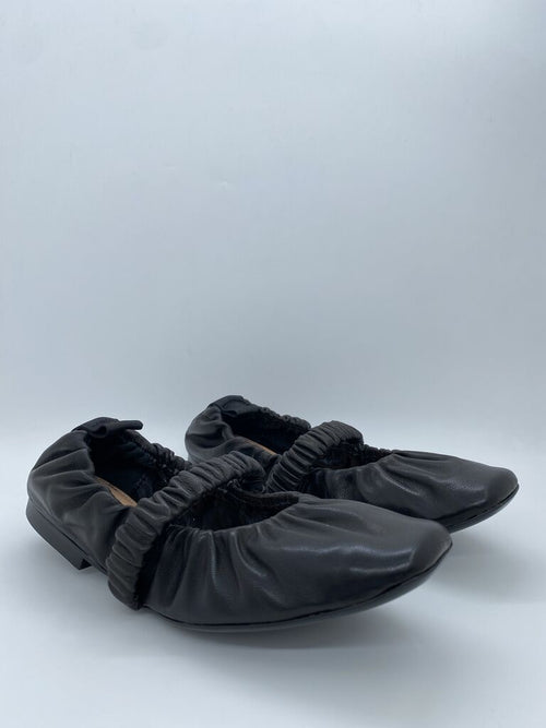 Black Elastic Flats with Gathered Details