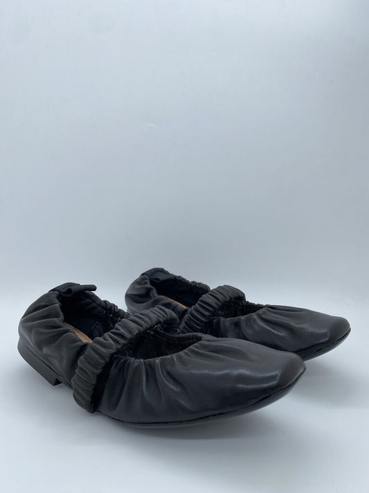 Black Elastic Flats with Gathered Details